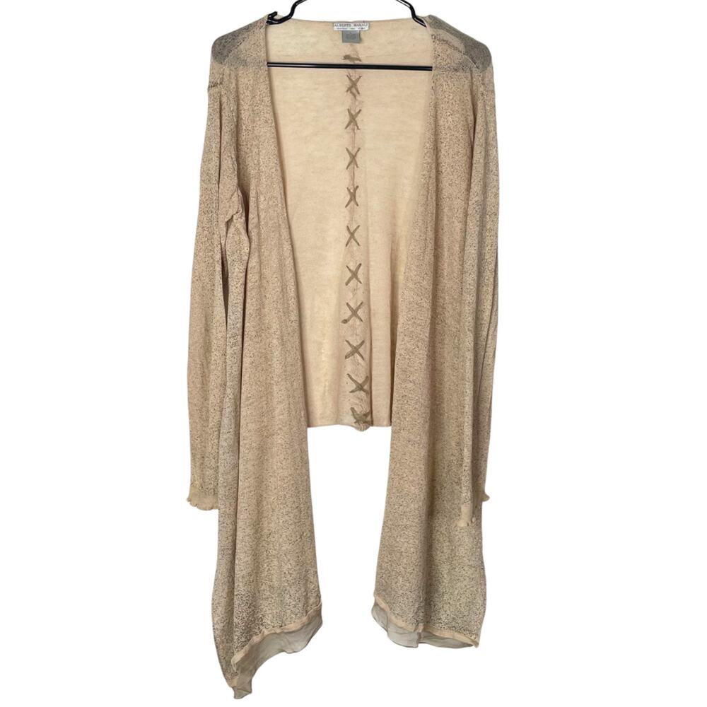 Forest Fairy‎ Linen Cardigan L Beige Sheer Trim Boho Lagenlook Draped Romantic